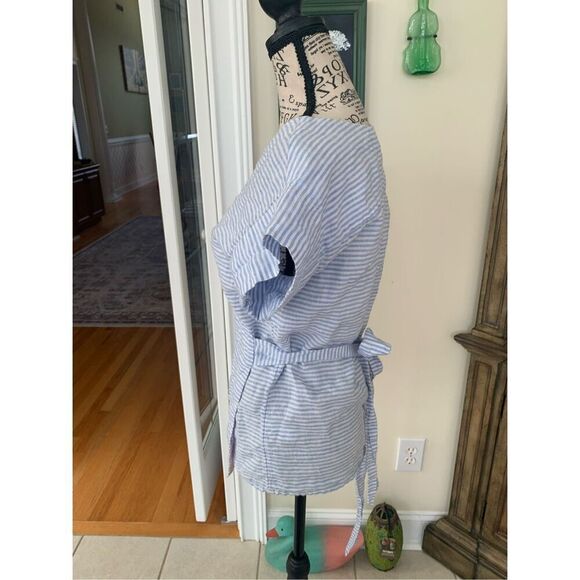 Vineyard Vines Blue White Striped Wrap Tie Top Linen - Picture 5 of 10